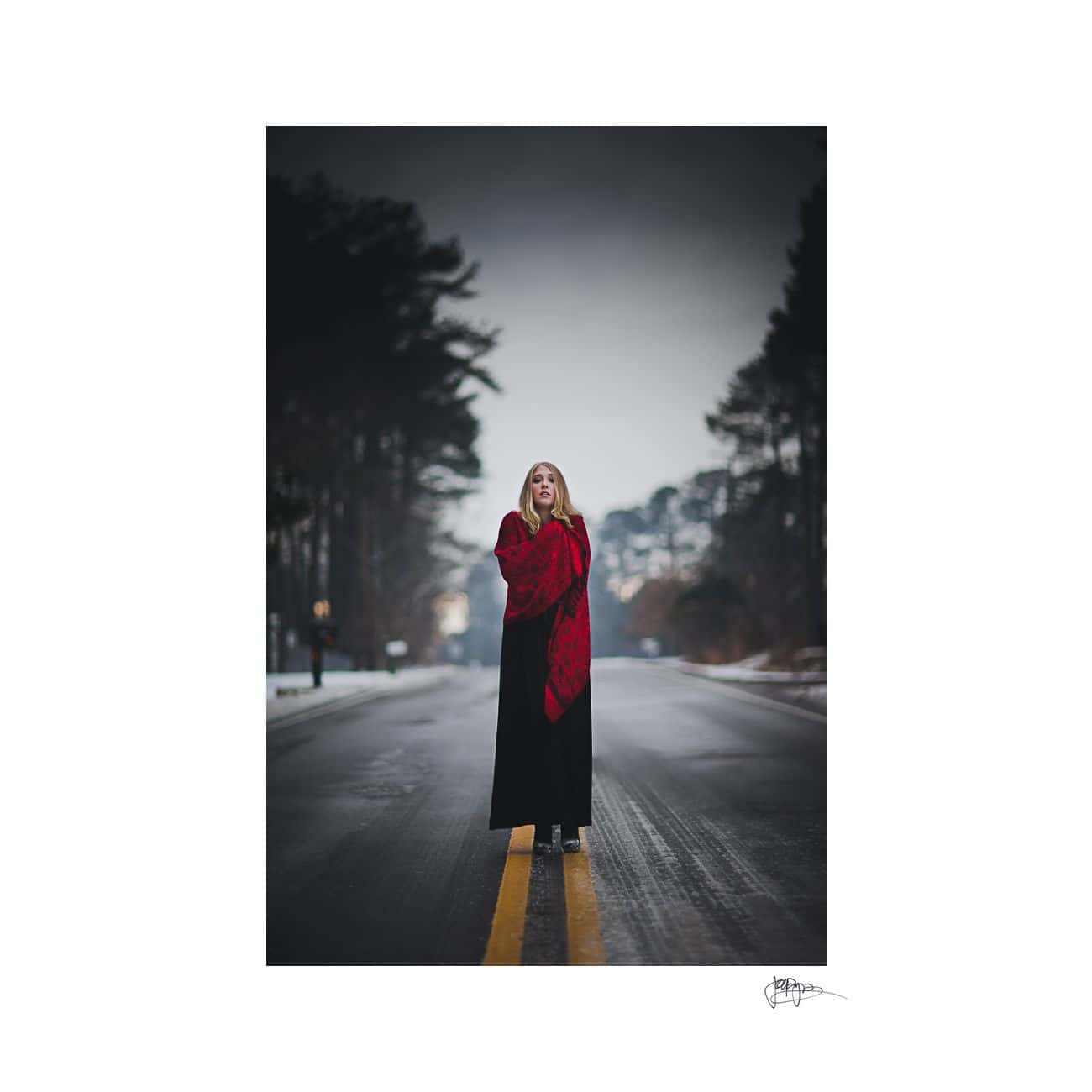 raleigh portrait photographer full length in snow