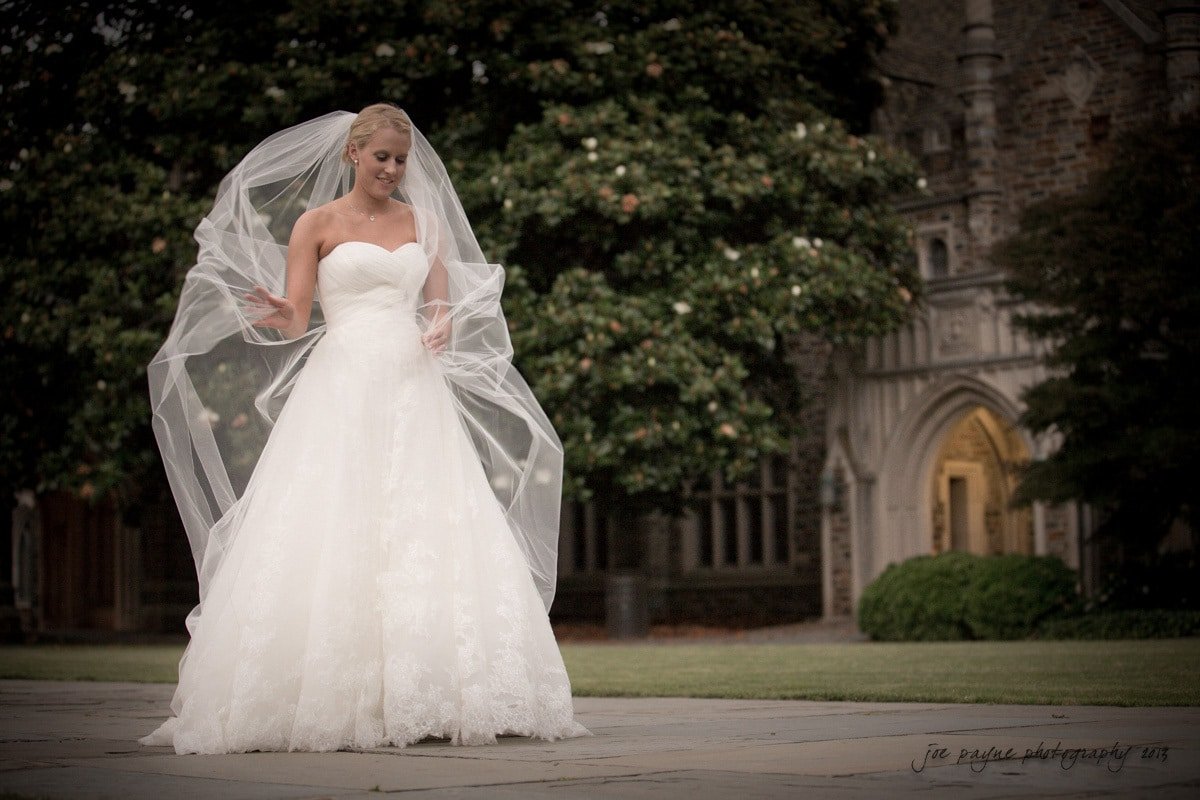 duke chapel bridal photograph with chapel veil